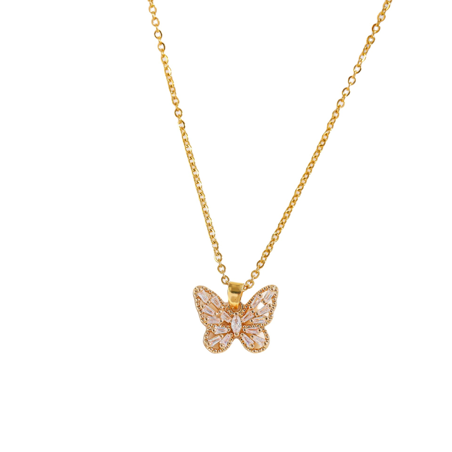 Wholesale Zircon Butterfly Titanium Steel Clavicle Necklace